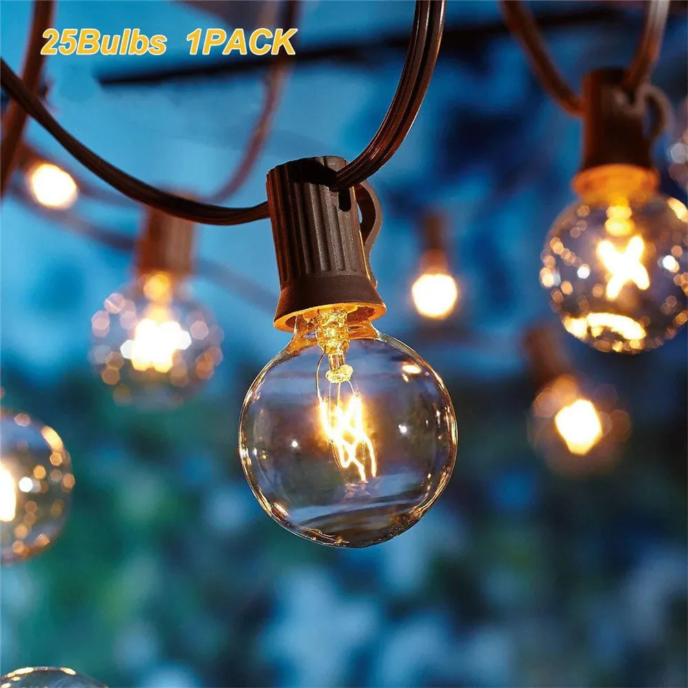 Outdoor impermeável Globo String Lights, Fairy Lights, guirlanda para festa de jardim, casamento, decoração de Natal, retro, 25 lâmpadas, G40, novo