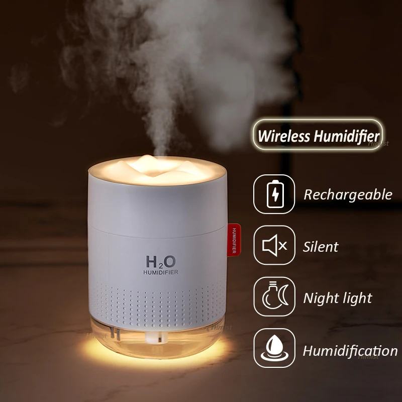 Humidificateur d'air, diffuseur d'arôme et d'huiles essentielles sans fil, modèle portable avec port USB, batterie de 2000mAh