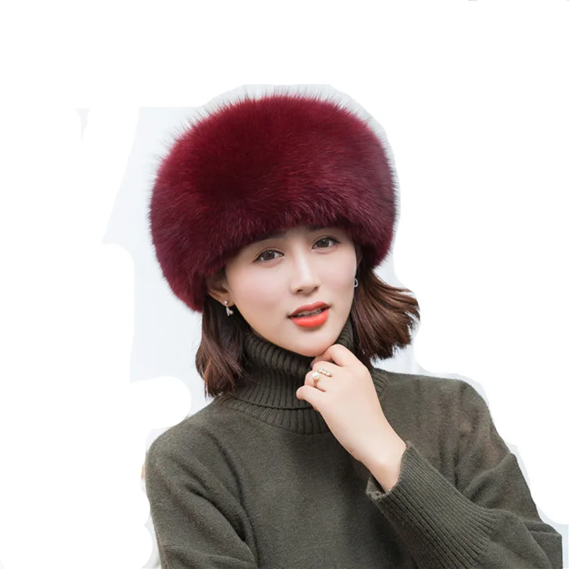 Russian Real Fox Fur Hat Princess Women Winter Warm Full Pelt Leather Headwear Mongolia Caps H22