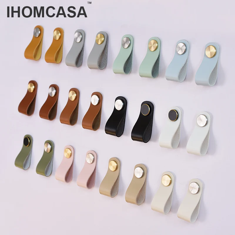 IHOMCASA 32 Màu Bắc Âu Bếp Tay Cầm Cửa Kéo Vàng Tủ Quần Áo Tủ Đồ Tủ Ngăn Kéo Núm Da Nhân Tạo