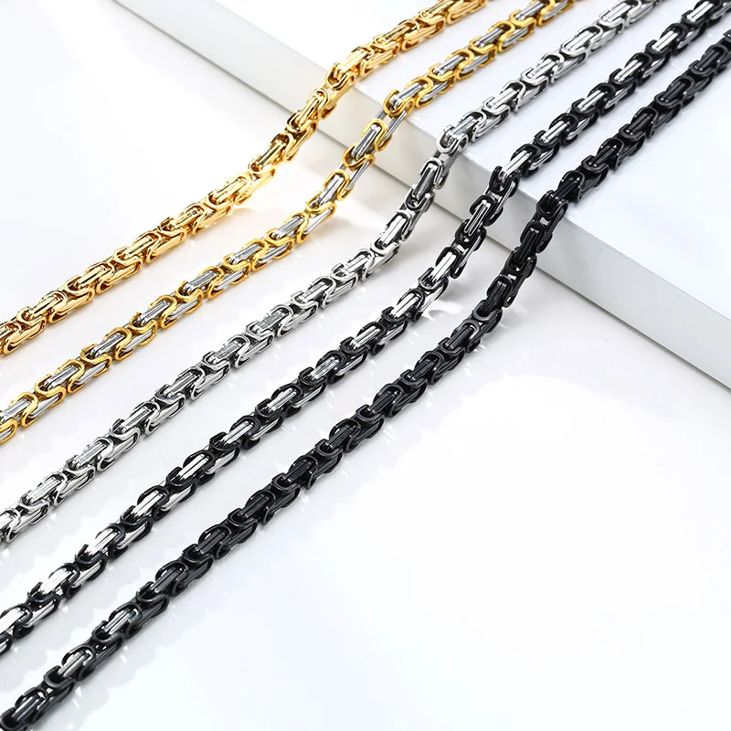 BALI BYZANTINE CHAIN NECKLACE FOR MEN MASCULINITY FASHION JEWELRY STATELY STEEL 4MM 24INCH