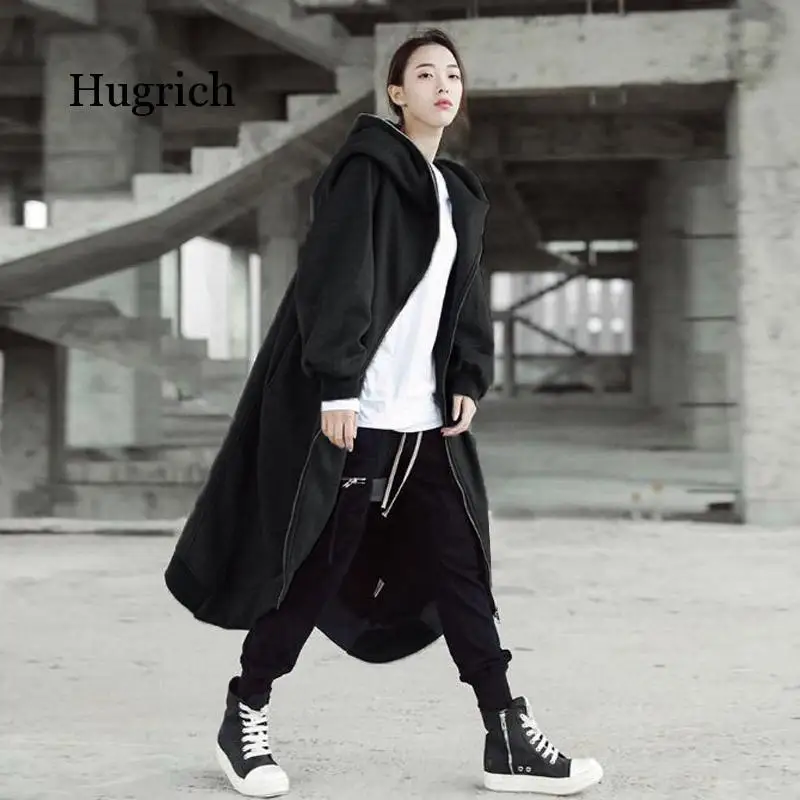 2021 Winter Hoodies Sweatshirt Coat Women Hooded Long Sleeve Fleece Outwear Irregular Boyfriend Long Jacket