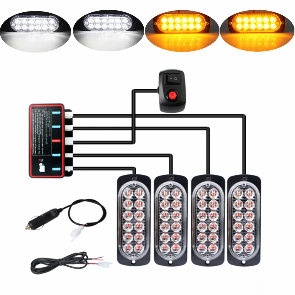 48LED Auto Strobe Knipperende Led Verlichting Lamp Emergency Oranje Strobe Lights 12V Knippert Auto Strobe Auto Waarschuwingslam