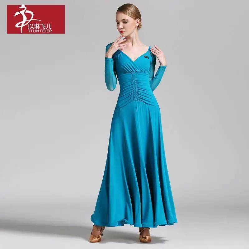 NEW Ladies Latin Ballroom Modern Tango Waltz Dance Dress Long Lace Dress #S9007