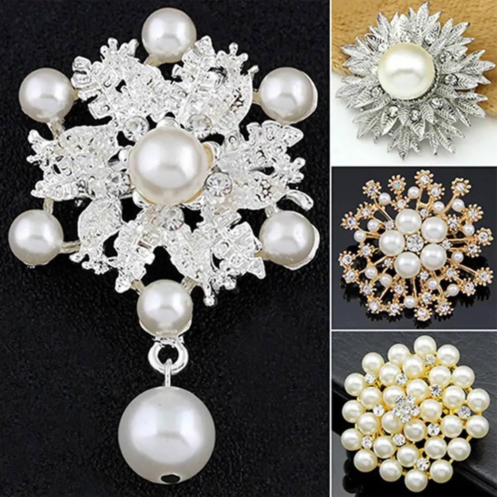 Women Brooch Alloy Flower Faux Pearls Enamel Pin Brooch Crystal Pin Brooches Wedding Party Jewelry Gift брошь Accesorios Mujer