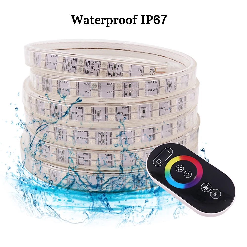 5050 RGB LED Strip Light Wall Touch 220V Remote Control 24key Kit 120LED/M Double Row Waterproof Flexible Led Ribbon Decoration