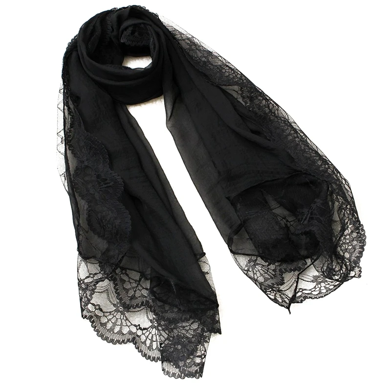 Lenço de mulher chiffon laço envoltório cachecol preto