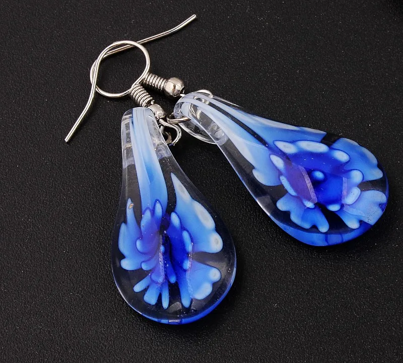 QianBei Promot Handmade Murano Lampwork Glass Mix Color Women\'s Mixed color Flower Glass Earrings Hot Thanksgiving gift