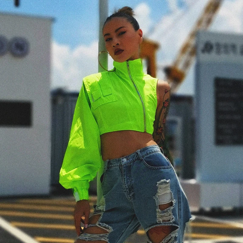 TWOTWINSTYLE Asymmetrical Short Tops For Women Stand Collar Long Sleeve Casual Streetwear Jackets Female Fashion New Clothing