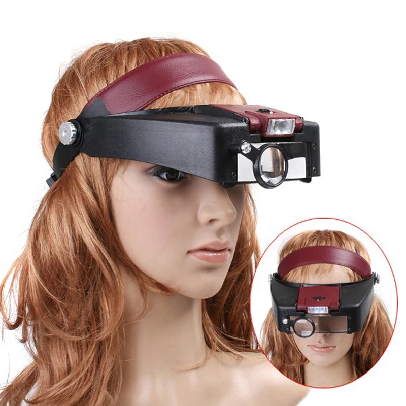 Helmet Style Magnifier Glasses LED light 10X Repairs Reading Optical Glass Tool Lamp Head Magnifier Loupe 1.0/1.5/3.5/10X