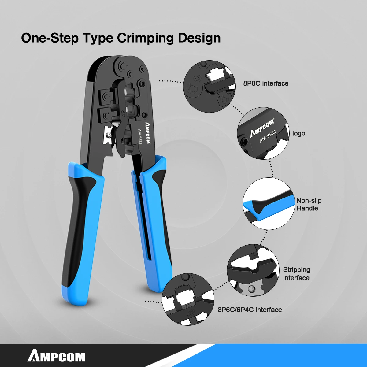 Go! AMPCOM Network Tool Kit, Lan Tester RJ45 Crimper Cat6 CAT5E Connectors RJ11 Punch Down Tool Wire Stripper Pliers Ethernet