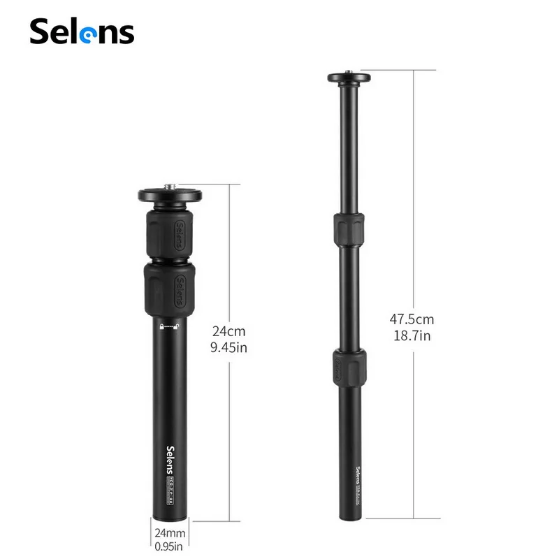 

Selens Tripod Monopod Extension Tube 3-Sections For FEIYU ZHIYUN Stabilizer Camera Cannon DSLR Sony Nikon Phone Tripod