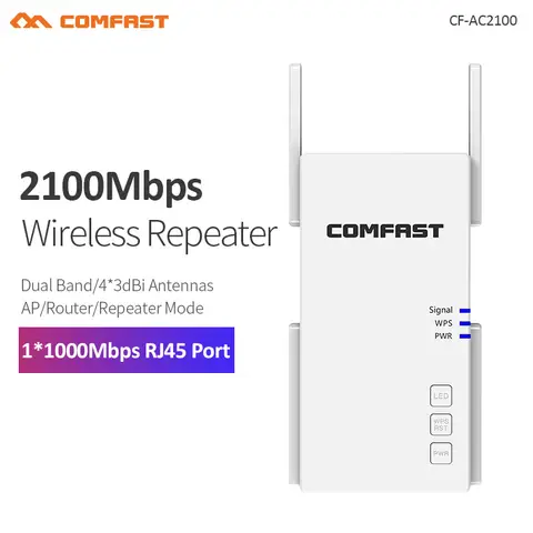 Comfast 와이파이 리피터 듀얼 밴드 2.4G 및 5.8GHz 무선 익스텐더, 2100Mbps 기가비트 강력한 신호 범위 부스터, AP 라우터, AC2100