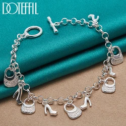 DOTEFFIL 925 Sterling Silver High Heels Bag Pendant Bracelets Chain For Women Charm Wedding Engagement Jewelry