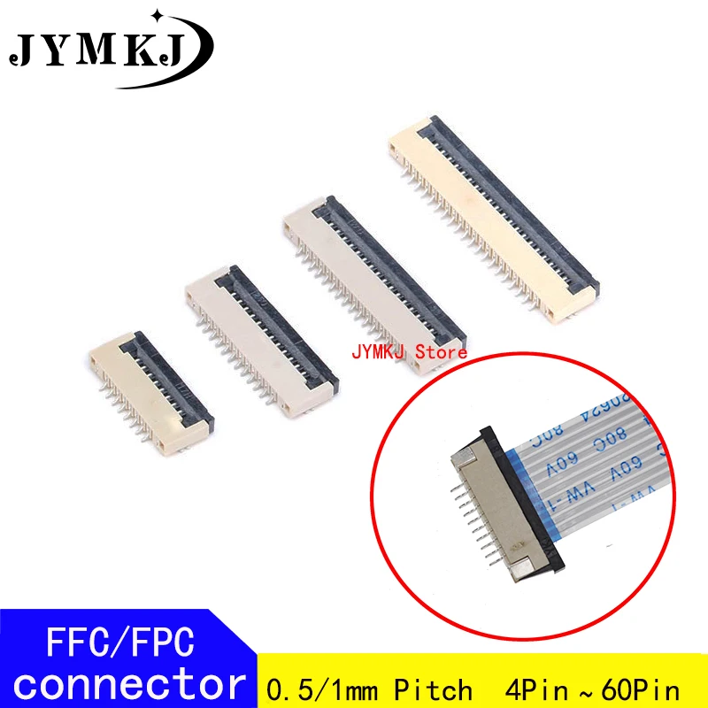 FPC FFC connector 0.5mm 1.0mm AWM 20624 80C 60V VW-1 Flat Cable PCB Connectors 4 5 6 7 8 10 12 16 18 20 26 28 30 32 36 40 50 60P