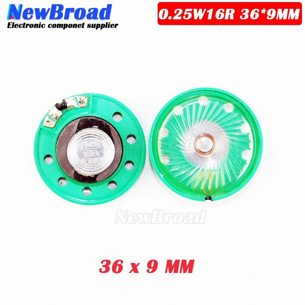 2pcs/lot New Green Ultra-thin Mini speaker 16 ohms 0.25 watt 0.25W 16R speaker Diameter 36MM 3.6CM thickness 9MM 0.25W16R 36*9MM