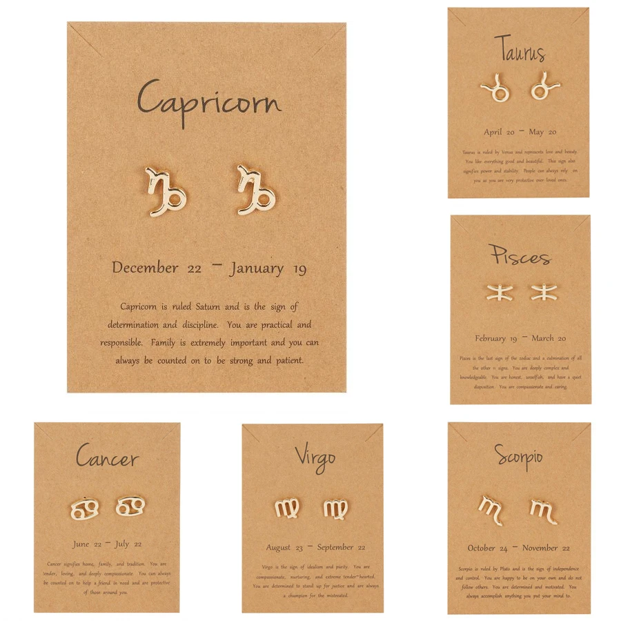 12 Constellation Symbol Stud Earrings Zodiac Sign Jewelry Gift for Women Astrology Scorpio Leo Aries Earrings