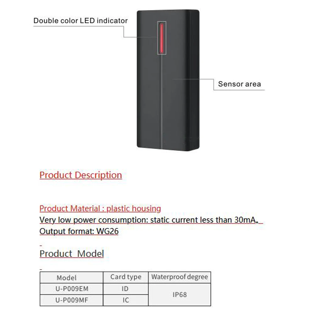 IP68 Waterproof Proximity Card Reader 125Khz 13.56Mhz black reader wiegand output RFID Card Reader for Wiegand Access Control image 2