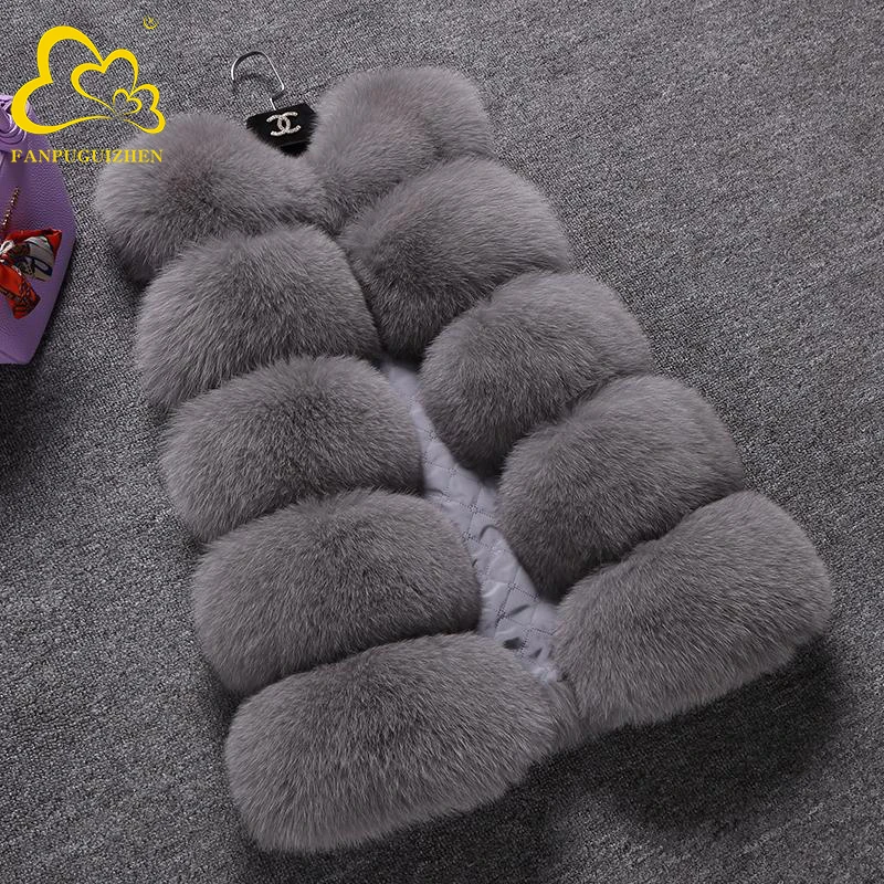 Colete de pele de raposa falsa para mulheres, top fino quente, jaqueta casual de pele falsa, casaco sem mangas de inverno, moda