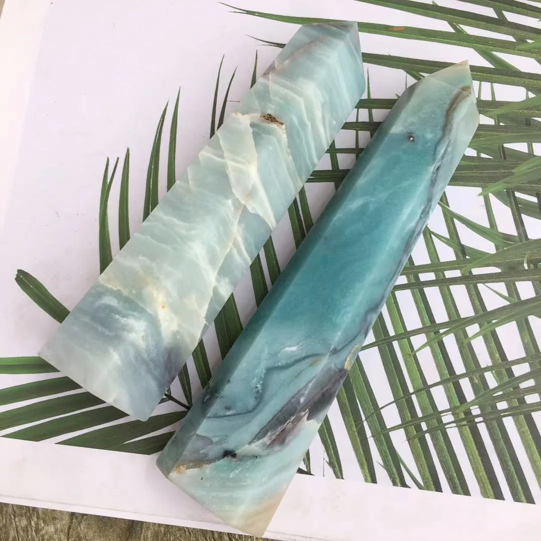 15-18CM Natural Caribbean Calcite Crystal Chakra terminator Points Pillar Polished Healing Quartz Stones Tower For Decor