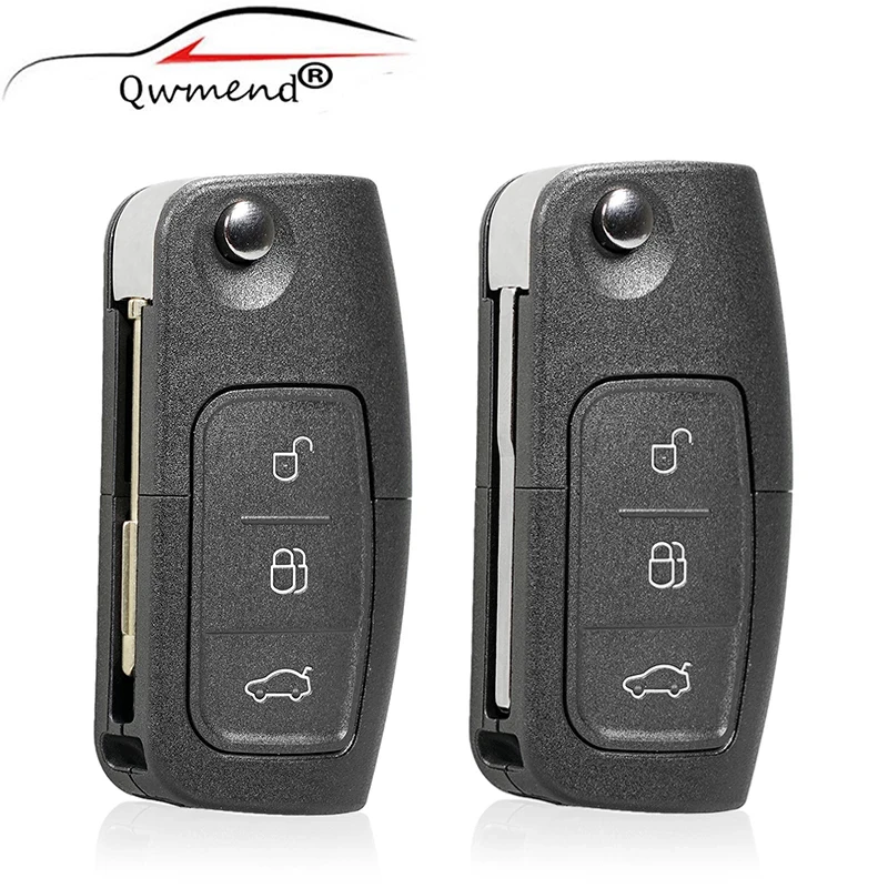 

QWMEND for Ford Car Key Case 3 Buttons Flip Key Shell Cover for Ford Focus Fiesta C-Max Ka Mondeo S-Max Ka Galaxy