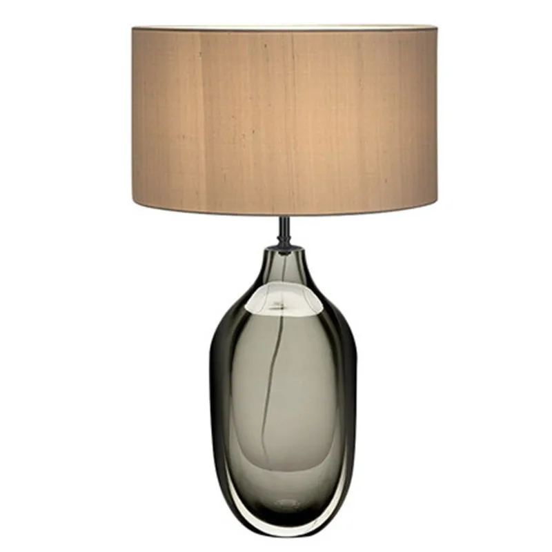 Nordic Style Gray / Blue Bottle Shape Clear Glass LED E27 Table Lamp with Fabric Shade Bedroom Bedside