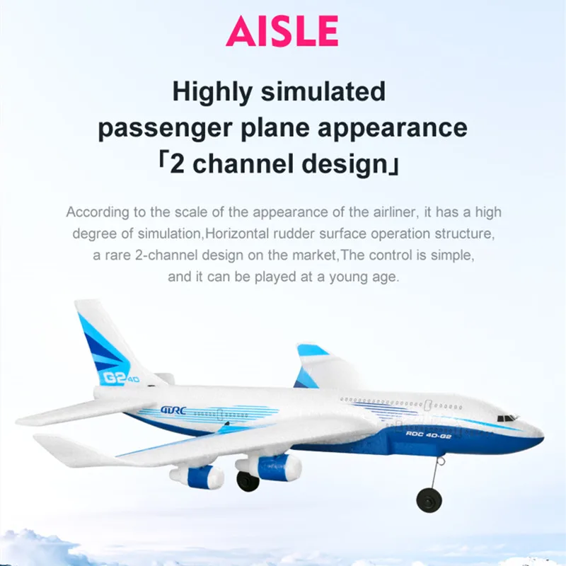 Planeur électrique RC à aile fixe de 40CM, 2.4G, Distance de contrôle de 500M, modèle d'avion RC, jouet en mousse résistant aux chutes pour enfants et garçons