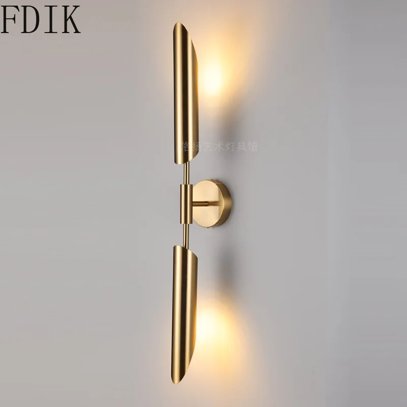 

Modern Light Luxury Single/Double Head Wall Lamp Golden Inclined Tube Wall Mirror Lights Stair Living Room Bedroom Luminaire