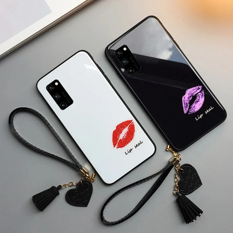 Tempered Glass Case For Huawei Honor 30 Plus 30S 20 20s 20i V20 50 60 Pro 60se Free Sexy Lip Print Hard Cover Coque Fundas
