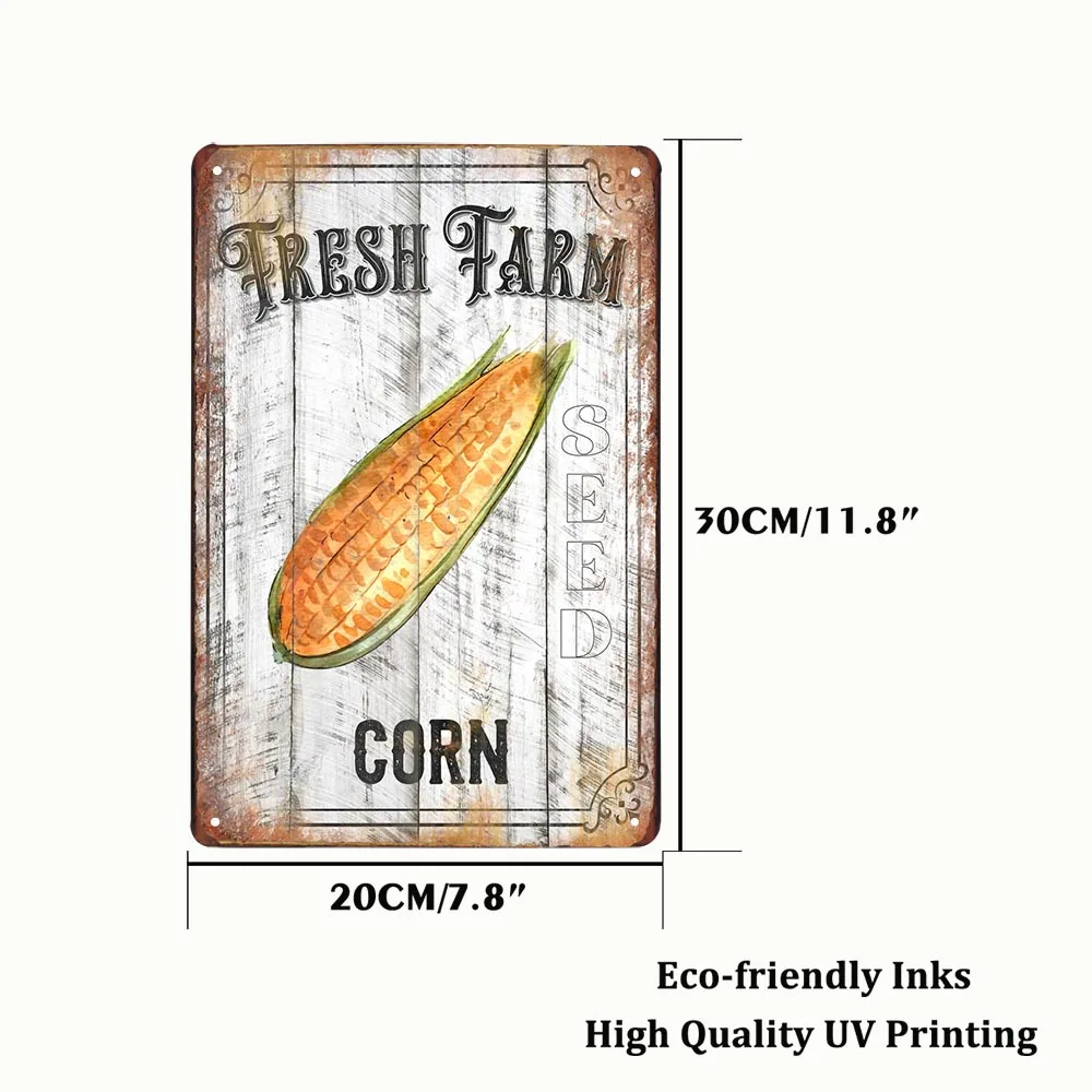 Farm Decorative Poster Metal Ice Cream Organic Vegetables Fruit Chili Carrot  Dinning Wall Stick Painting Plaque Plate 20x30cm