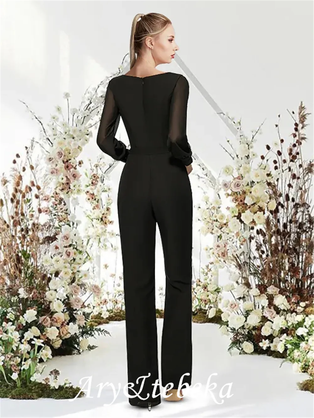 Jumpsuits império minimalista casamento convidado vestido de baile com decote em v manga longa até o chão chiffon com elegante 2022