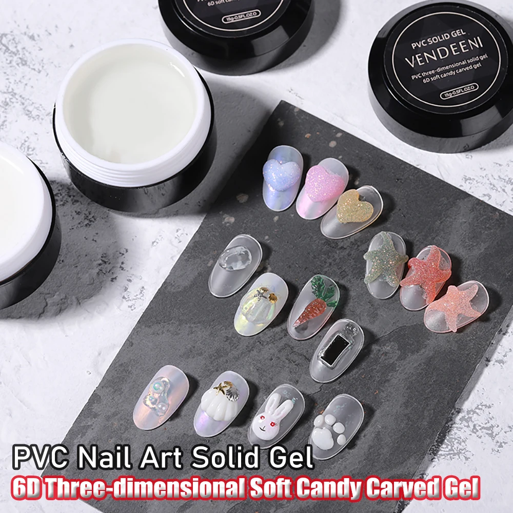 Vendeeni 3D Modeling Stereoscopic Carved Gel Polish White/Clear DIY Nail Art Sculpture Gel Varnish Non Sticky Soft Solid Gel 15g