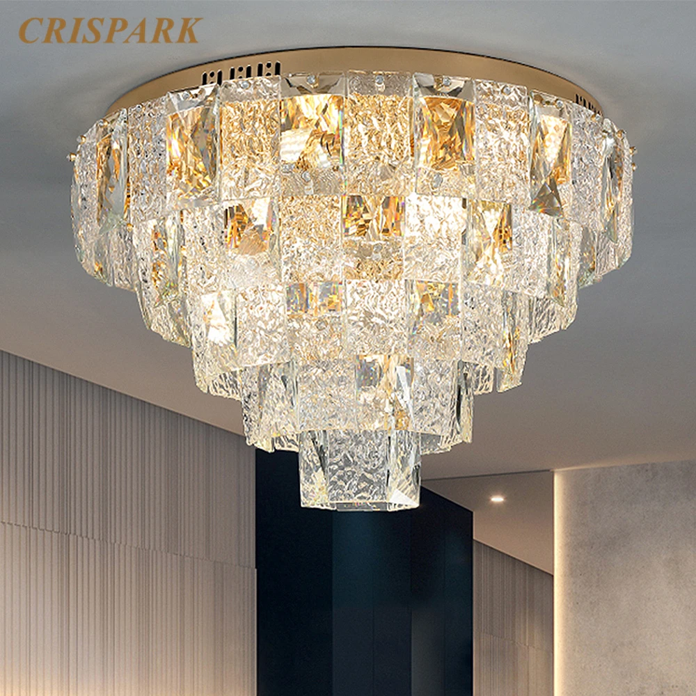 

Postmodern Water Glass Flush Mounted Chandelier Light LED E14 Luxury Round Ceiling Art Deco Light Fixture for Living Room Home