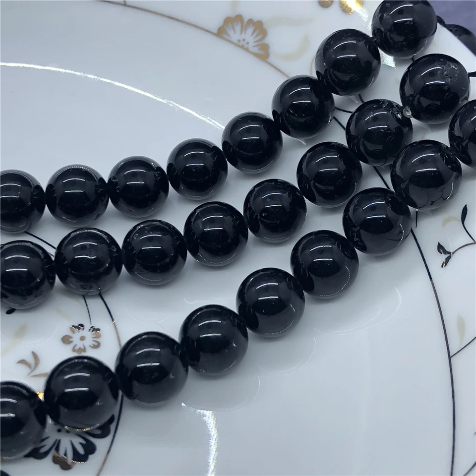 AA Black Tourmaline Jet Aphrizite Beads 4-12mm Round Natural Loose Stone DIY