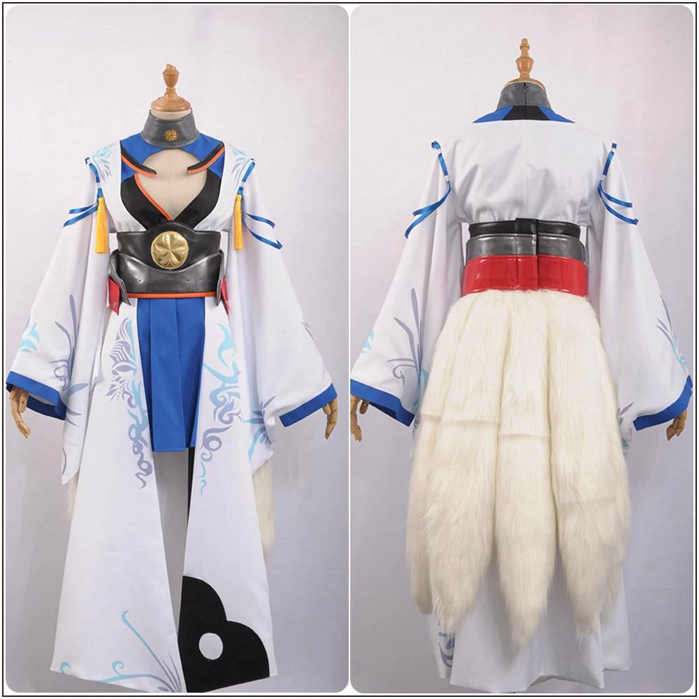 Azur Lane Cosplay IJN Kaga kostium dziewczyna sukienka Battleframe Kimono niebieska spódnica srebrzyste Bobo mężczyźni peruka ogon Halloween ogon i peruka