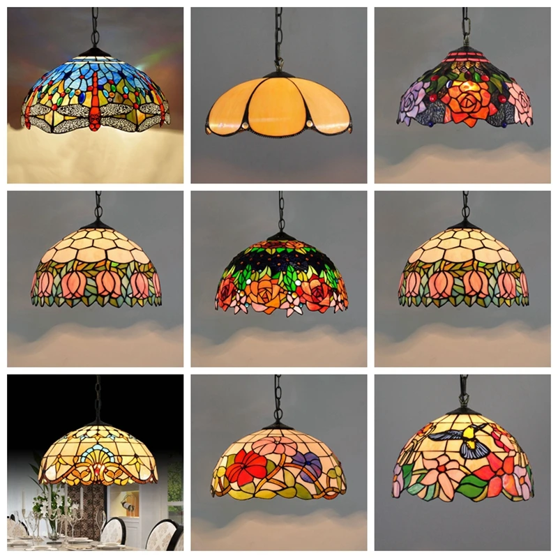 Bohemia Retro European Colorful Tiffany Glass lustre Chandelier Bar Restaurant Creative Rural  Porch  Mediterranean Chandelier