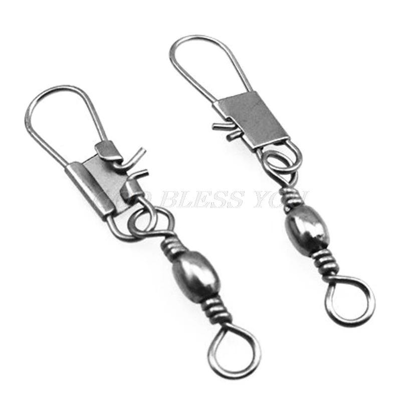 50Pcs/Lot 2#4#6#8#10# Swivels Fishing Connector Stainless Snap Pin Rolling Lure Swivel Hook Carabiner Fishing Tackle Accessories
