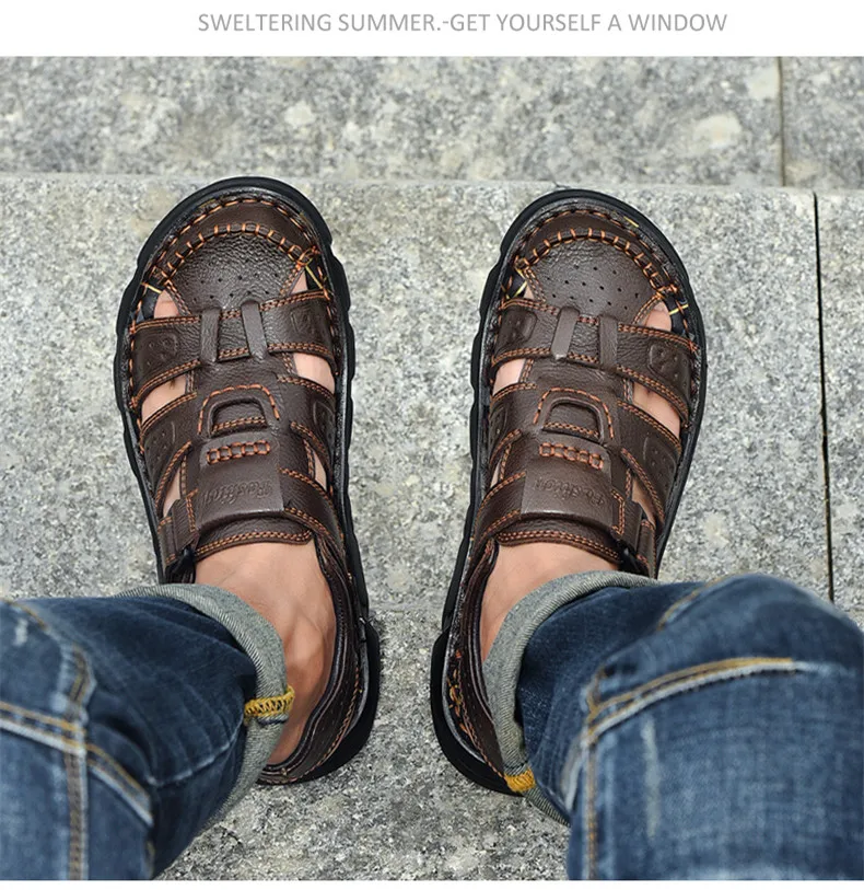 Echt leder Freizeit schuhe für Männer hochwertige klassische Herren Sandalen Sommer Outdoor Walking Herren Turnschuhe atmungsaktive Herren Sandalen – Detail 15
