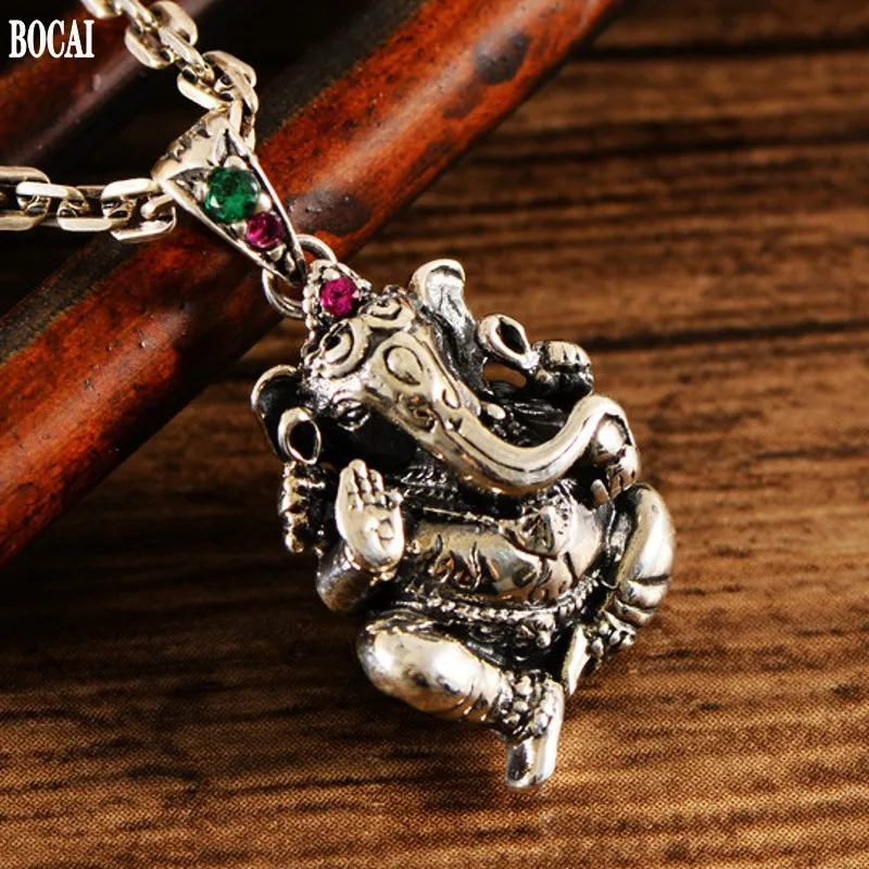 

BOCAI New Real Solid s925 Silver Elephant Trunk Inlaid Zircon Man Pendant Three-dimensional Stylish Pendant for Man