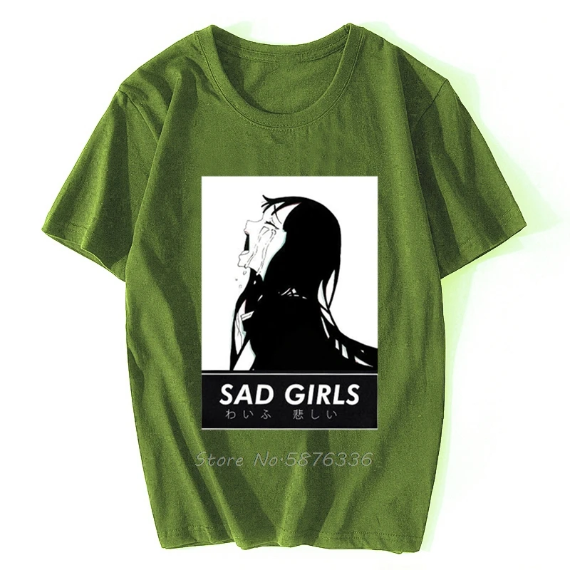 Sad Girl Anime Shirt, Nu Goth, Senpai, Ahegao Short-Sleeve Unisex T-Shirt Men Cotton Tshirt Anime Tees Tops Harajuku Streetwear