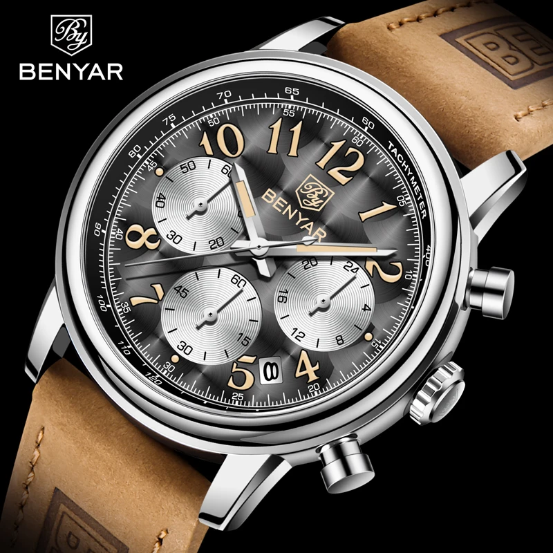 Imagem -02 - Benyar-relógio de Quartzo Luminoso Impermeável Masculino Marca de Topo Luxo Cronógrafo Esporte Militar Moda Casual Novo 2023