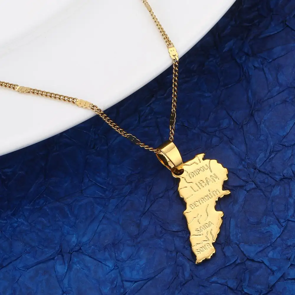 Gold Color Lebanon Map Pendant Necklaces Trendy Liban Map of Lebanese Patriotic Jewelry