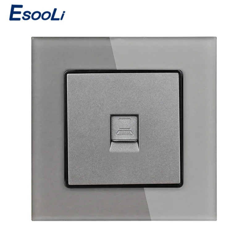 

Esooli Crystal Glass Panel Power Socket 1 Gang RJ45 Internet Jack Cat5e Connector Computer Outlet Wall Data Socket