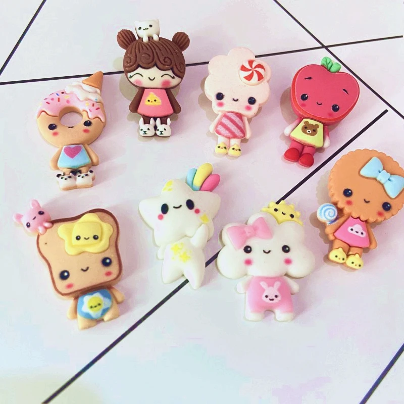 

10Pcs Cartoon Food Cookies Animal Desserts Girl Resin Figurines Miniatures Planar Home Decoration DIY Crafts Supplies