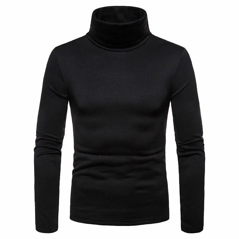 Autumn Winter Tops Fashion Mens Casual Slim Fit Basic Turtleneck Knitted Sweater High Collar Pullover Male Double Collar M-2XL