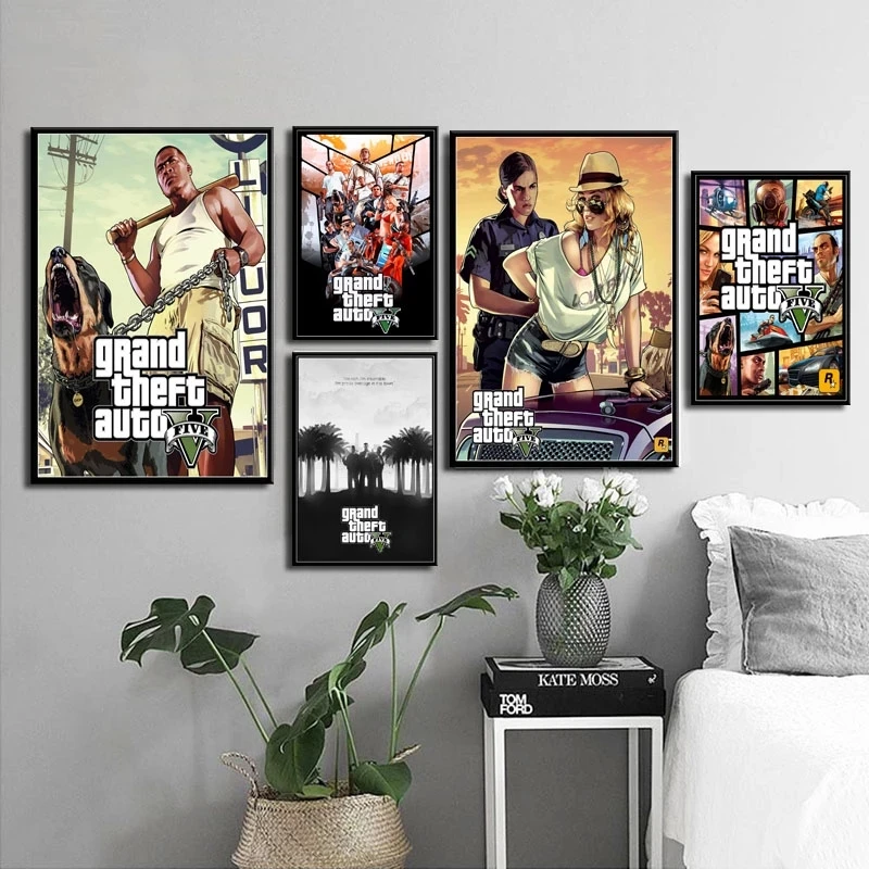 Game Cover Grand Theft Auto Gta Top Video Figure Role Hight Quality Canvas Painting Living Room Bedroom Home Decor No Frame