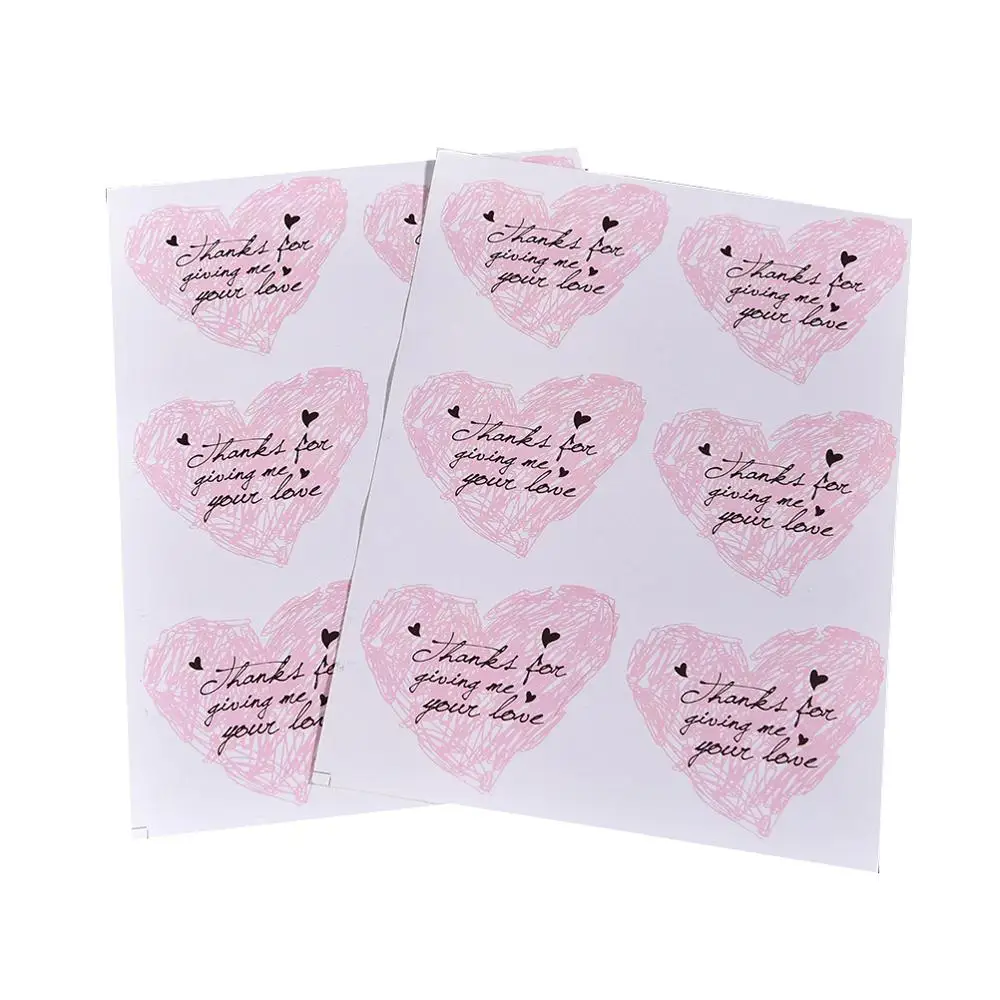 60pcs Pink new Thank You Self AdhesivePaper Stickers  Heart-shaped Labels For Packaging Wedding Stationery