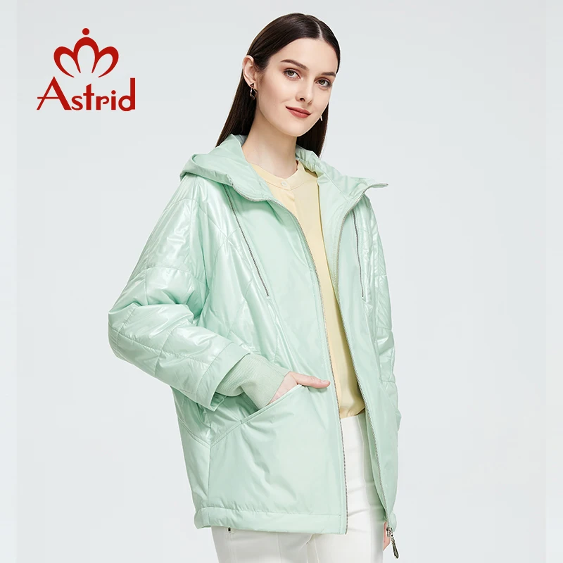 Astrid 2022 Spring Autumn New Women\'s Thin Cotton Jacket Windproof Warm with Hood Zipper Coat Women Parkas Outerwear AM-8734