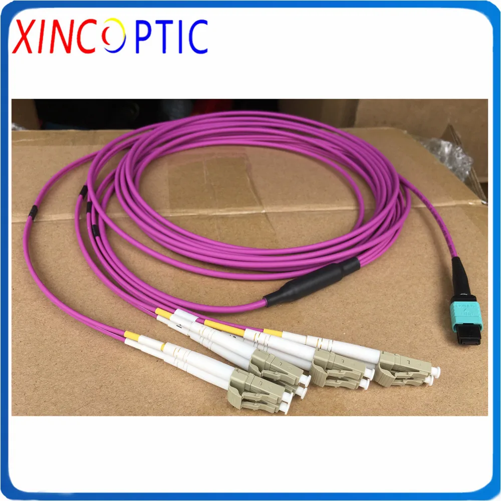 

8Cores MPOUPC 1/2/3/4/5M Patch Cable OM4 Female to LC/UPC Duplex 8Fiber Breakout Purple LSZH Cable Optic Patch Cord Jumper