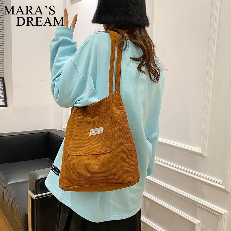 Mara\'s Dream Bags For Women 2021 Corduroy Shoulder Bag Reusable Shopping Bags Casual Tote Female Handbag For Student Cram School